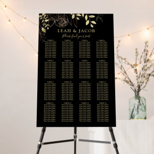 Black & Gold 16 Table Floral Wedding Seating Chart Foam Board