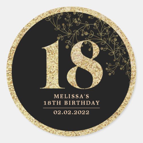 Black  Gold 18th Birthday Party Favor Sticker