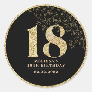 Black & Gold 18th Birthday Party Favor Sticker