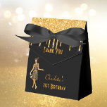 Black gold 1920's art deco glitter retro birthday favor boxes<br><div class="desc">Elegant faux gold and glam for a 1920's style 21st (or any age) birthday party! An art deco style birthday party thank you favor box in classic black. Decorated with a 1920's style flapper girl and faux gold glitter drips, paint dripping look. Personalize and add your name and age 21....</div>