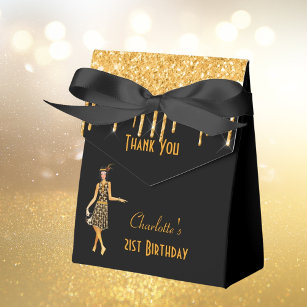 Black gold 1920's art deco glitter retro birthday favor boxes
