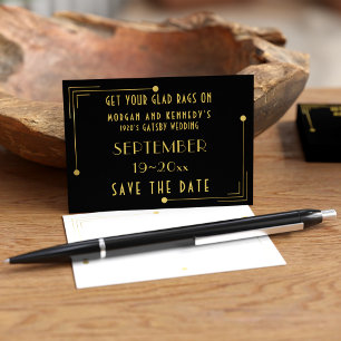 Black Gold 1920s Deco Mini Wedding Save the Dates Business Card
