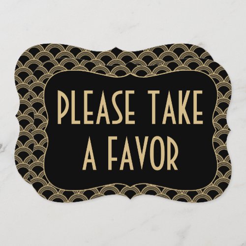 Black  Gold 1920s Gatsby Wedding Favor Sign Invitation