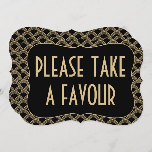 Black  Gold 1920s Gatsby Wedding Favour Sign Invitation