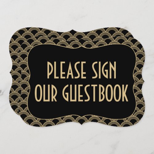 Black  Gold 1920s Gatsby Wedding Guestbook Sign Invitation