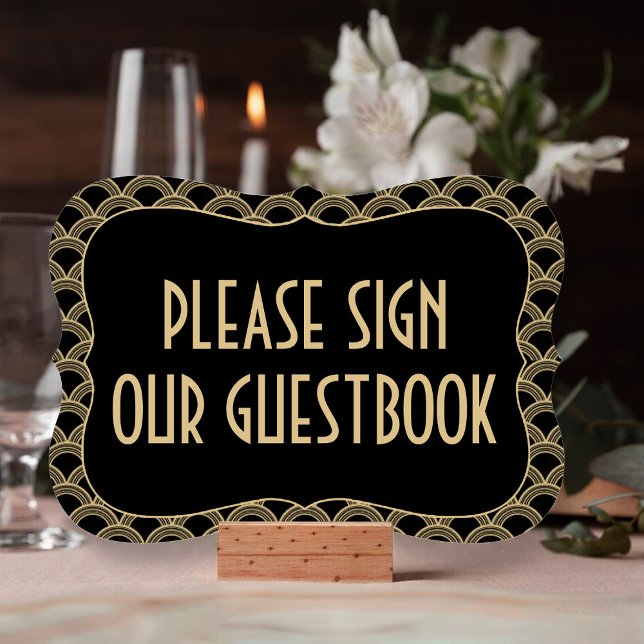 Black & Gold 1920's Gatsby Wedding Guestbook Sign Invitation (Creator Uploaded)