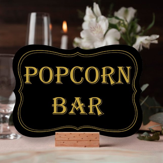 Black Gold 1920's Gatsby Wedding Popcorn Bar Sign Invitation (Creator Uploaded)