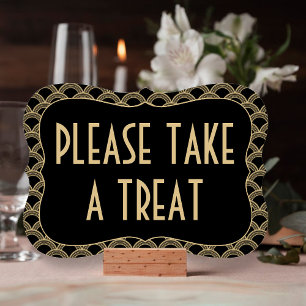 Black & Gold 1920's Gatsby Wedding Treat Sign Invitation