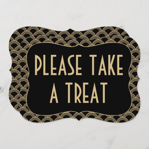 Black  Gold 1920s Gatsby Wedding Treat Sign Invitation