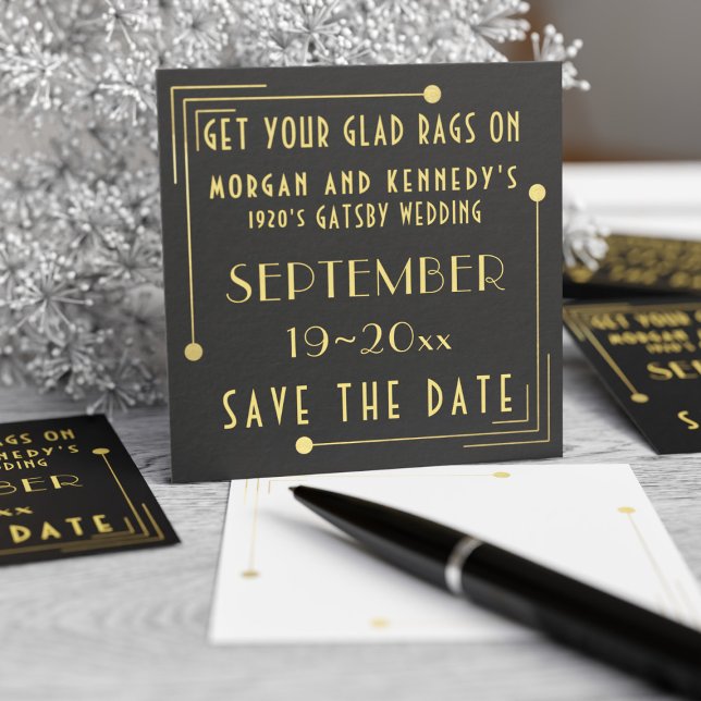 Black Gold 1920s Wedding Save The Dates 50 pack (A pack of 100 business card sized save the dates for your Gatsby Wedding. Just add your detail)