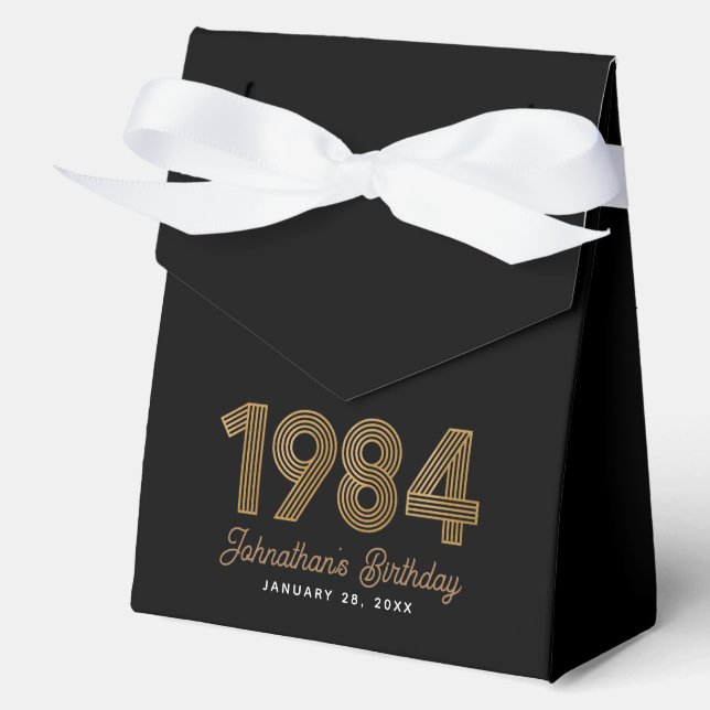 Black Gold 1984 40th Birthday Favor Boxes (Front)