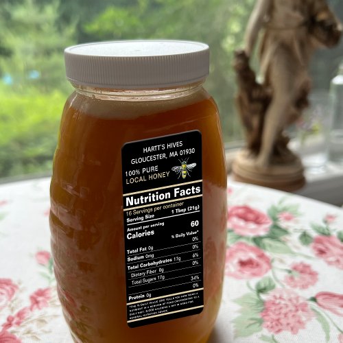 Black Gold 2020 Nutrition Facts Honey Label Bee