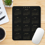 Black Gold 2024 Full Year Calendar Home Office Mouse Pad<br><div class="desc">Custom,  beautiful elegant faux gold script typography on black,  yearly 2024 full year calendar,  dust and stain resistant mousepad with non-slip back,  for home and office. Makes a great custom gift for friends,  family,  peers,  co-workers,  employee,  staff,  for holidays,  christmas,  new years.</div>