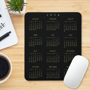 Black Gold 2024 Full Year Calendar Home Office Mouse Pad