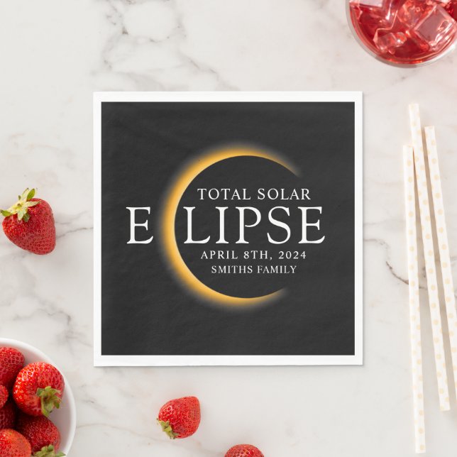 Black & Gold 2024 Texas Total Solar Eclipse Family Napkins (Insitu)