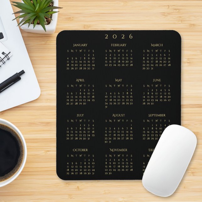 Black Gold 2026 Full Year Calendar Home Office Mouse Pad (Black Gold 2026 Full Year Calendar Home Office Mouse Pad)