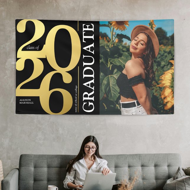 Black Gold 2026 Graduate Photo Graduation Banner (Creator Uploaded)