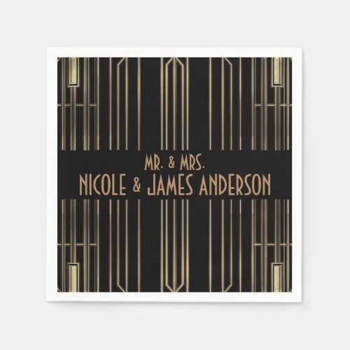 Black  Gold 20s Art Deco Gatsby Custom Wedding Napkins