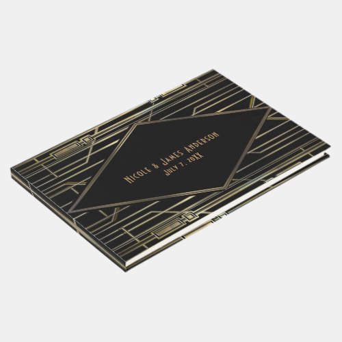 Black  Gold 20s Art Deco Gatsby Glam Wedding Guest Book