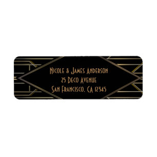 Black & Gold 20's Art Deco Gatsby Glam Wedding Label