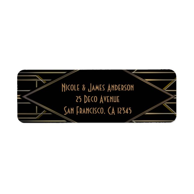 Black & Gold 20's Art Deco Gatsby Glam Wedding Label (Front)
