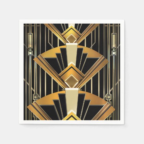 Black  Gold 20s Art Deco Gatsby Glam Wedding Napkins