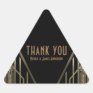 Black & Gold 20's Art Deco Gatsby Glam Wedding Triangle Sticker