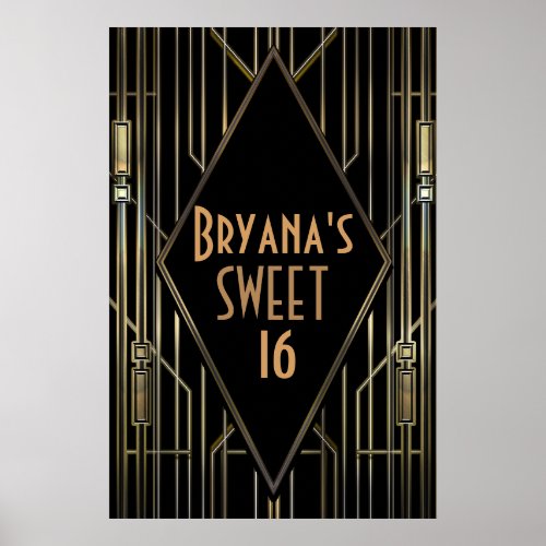 Black Gold 20s Art Deco Gatsby Welcome Banner Poster