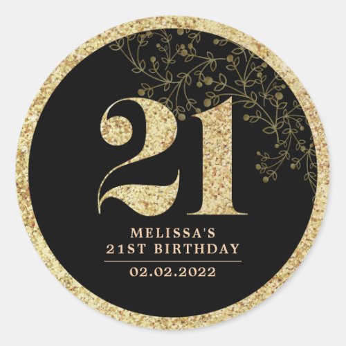 Black  Gold 21st Birthday Party Favor Sticker