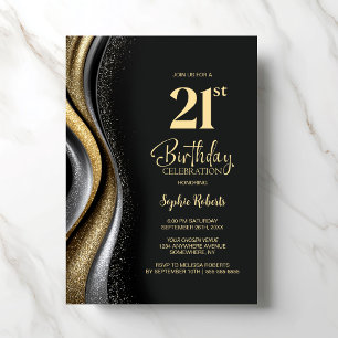 Black Gold 21st Birthday Party Invitation
