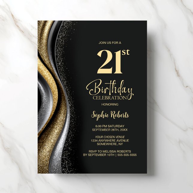 Black Gold 21st Birthday Party Invitation (Creator Uploaded)