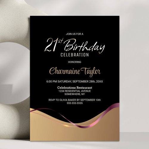 Black Gold 21st Birthday Party Invitation