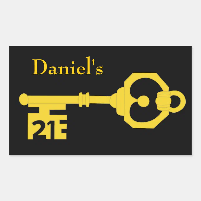 Black & Gold 21st Birthday Party Key Oval Sticker | Zazzle