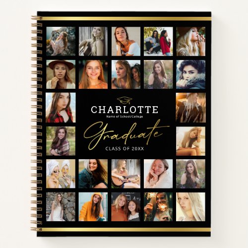 Black Gold 24 Photo Collage Graduation Guest Notebook