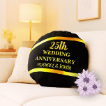 Black Gold 25th Wedding Anniversary Gift Couple  Round Pillow<br><div class="desc">Introducing my Anniversary Round Pillow Design, the perfect gift for celebrating milestone anniversaries! This elegant and modern round pillow can be personalized with the couple's names and years of anniversary, making it a unique keepsake for 25th or 50th anniversaries, vow renewals, or any special celebration. Featuring a chic black and...</div>