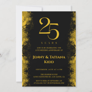 Black & Gold 25th Wedding Anniversary Invitation