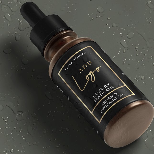 Black & Gold 2 OZ Dropper Bottle Waterproof Label (Black and gold effect waterproof product labels for 2 OZ cosmetic bottles *verify size*)