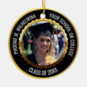 Black & Gold 2 Photo Graduation Class of 2024 Ceramic Ornament