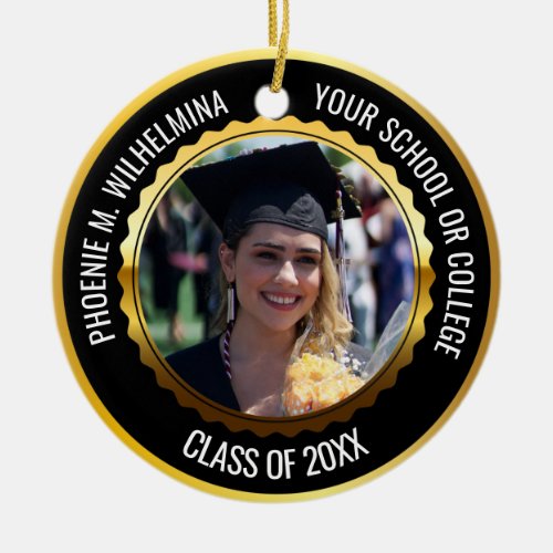 Black  Gold 2 Photo Graduation Class of 2024 Ceramic Ornament