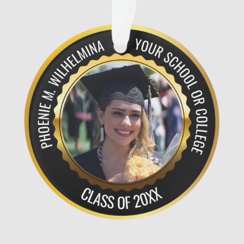 Black  Gold 2 Photo Graduation Class of 2024 Ornament