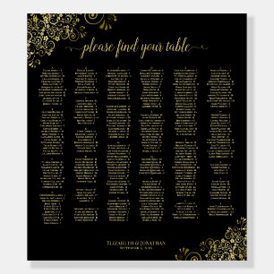Black & Gold 300 Name Alphabetical Seating Chart Foam Board