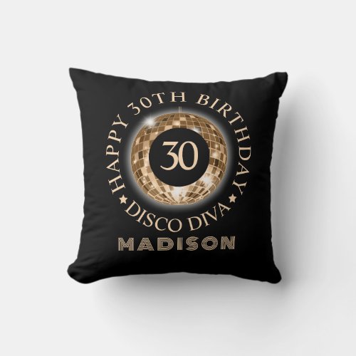 Black Gold 30th Birthday Celebration Disco Diva  Throw Pillow