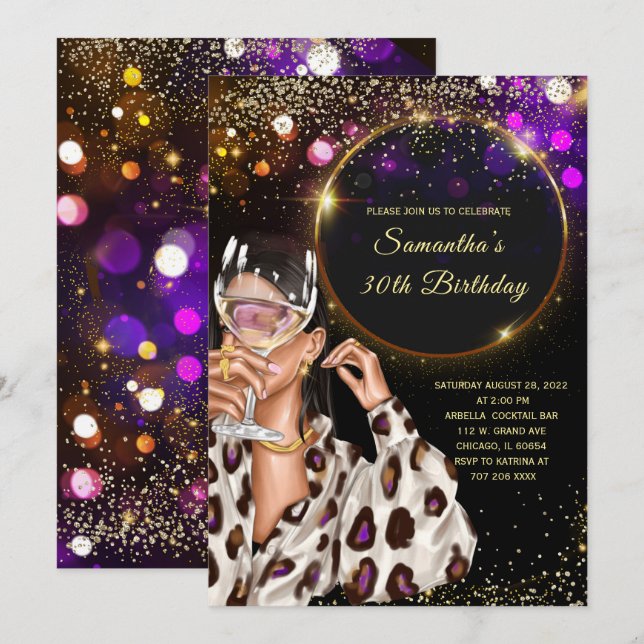 Black Gold 30th Birthday Invitation (Front/Back)