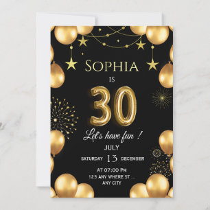 Black Gold 30th Birthday Invitation Card