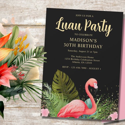 Black Gold 30th Birthday Luau Party Invitation