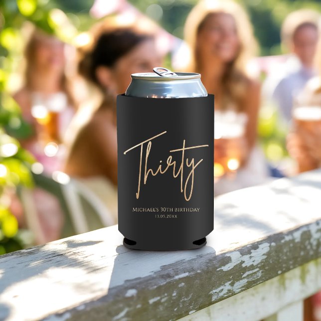 Black & Gold 30th Birthday Party Can Cooler (Black & Gold 30th Birthday Party Can Cooler)