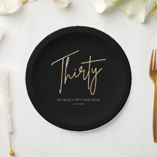 Black & Gold 30th Birthday Party Paper Plates