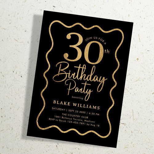 Black Gold 30th Birthday Wavy Border