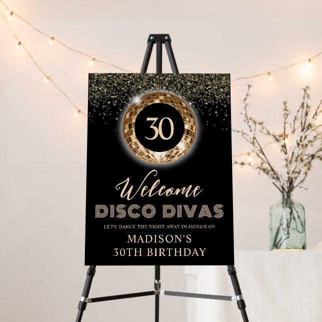 Black Gold 30th Birthday Welcome Sign Foam Boards (In Situ (Stand))