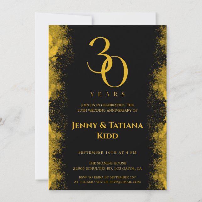 Black & Gold 30th Wedding Anniversary Invitation (Front)